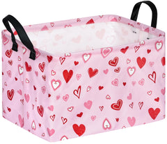 KUNRO Rectang Heart Pattern storage basket with handles for neat toy organization.