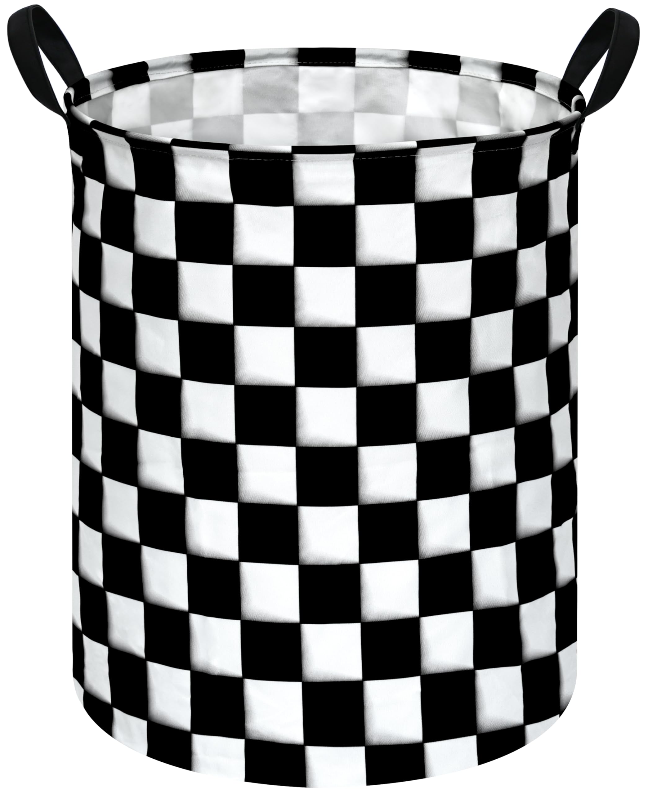 KUNRO round checker laundry basket assembly with sturdy handles for easy daily use.