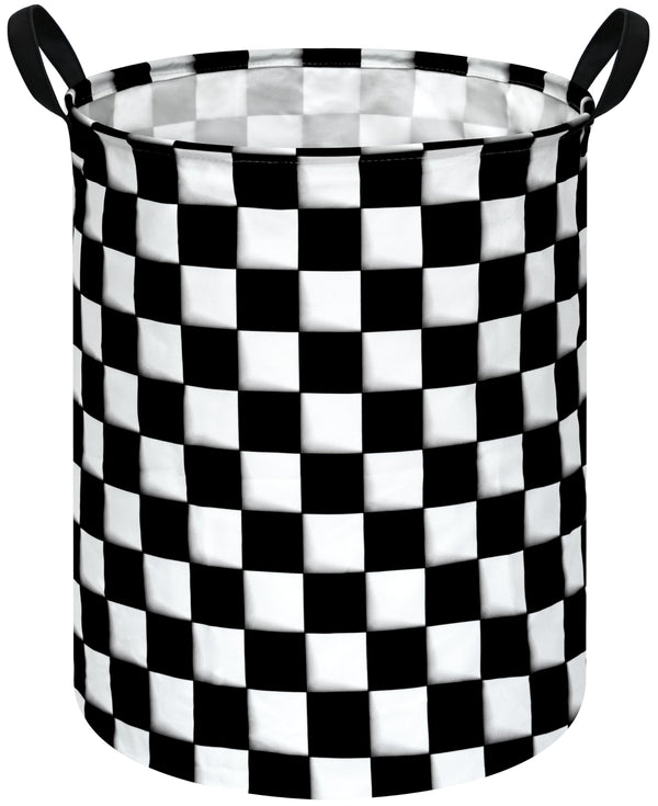 KUNRO round checker laundry basket assembly with sturdy handles for easy daily use.