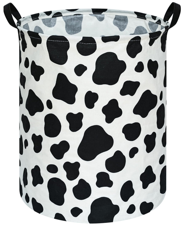 KUNRO round laundry basket with cow pattern, full view for storage