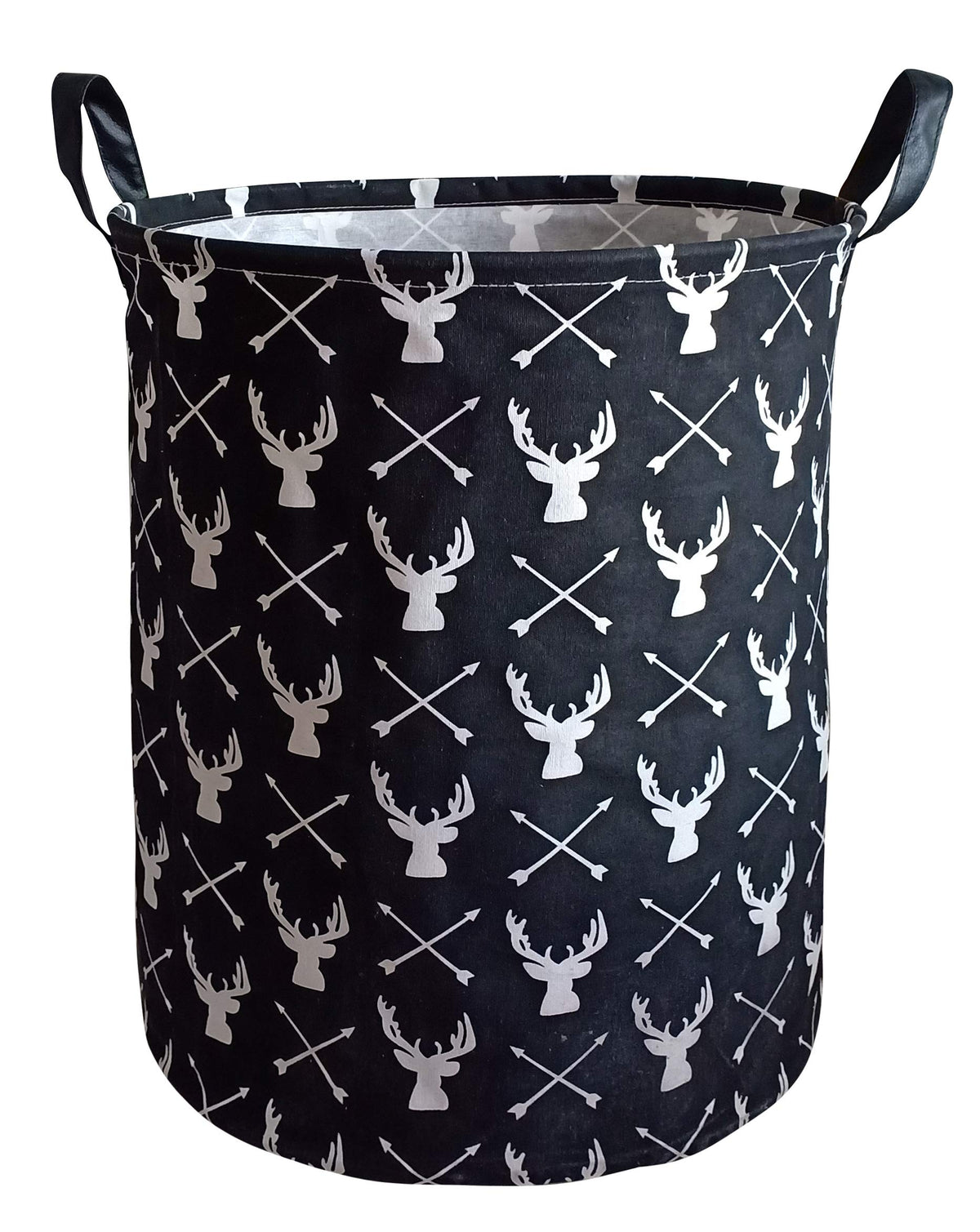 KUNRO round laundry basket with deer design, spacious and easy to move.