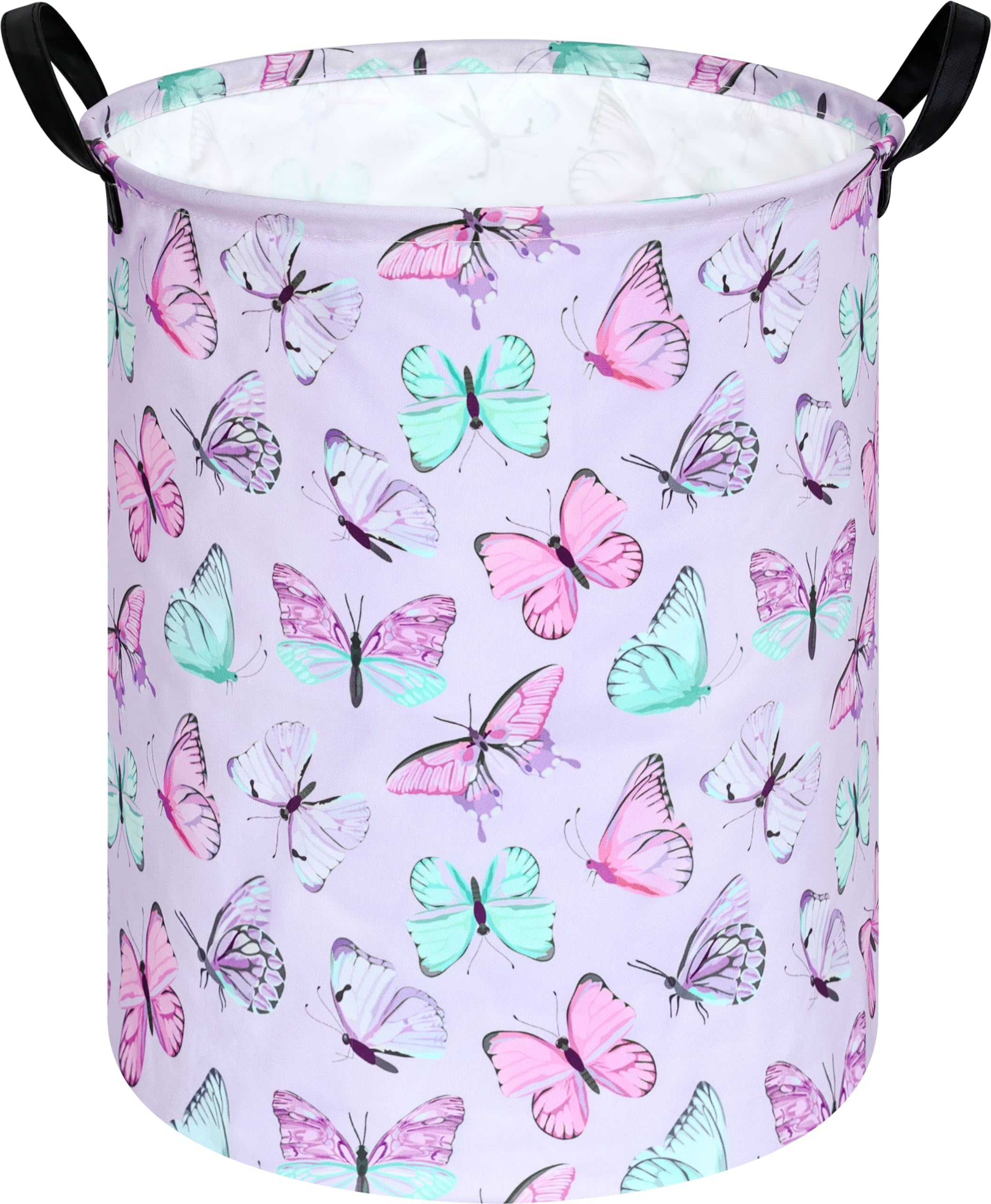 KUNRO round laundry basket purple butterfly for easy organized laundry storage