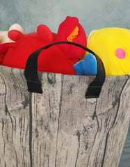 KUNRO tree-stump storage basket material closeup, linen-cotton texture