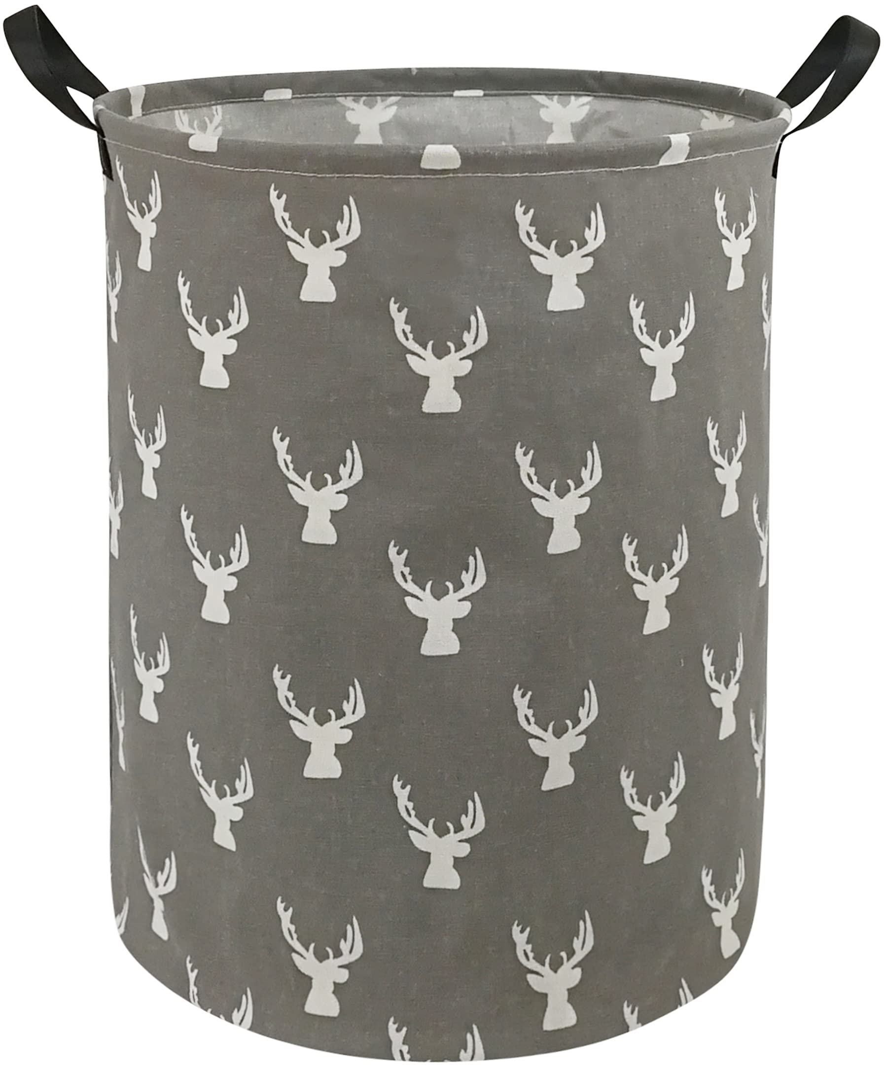 KUNRO round laundry basket with grey deer design for stylish dirty clothes storage