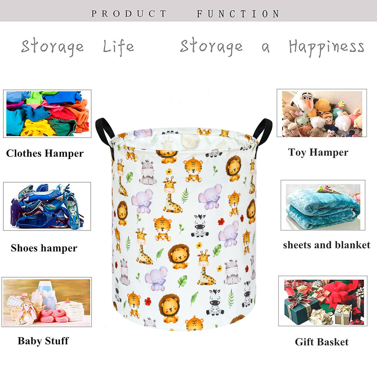 KUNRO Round Tiger Animals nursery organizer bin for clutter control