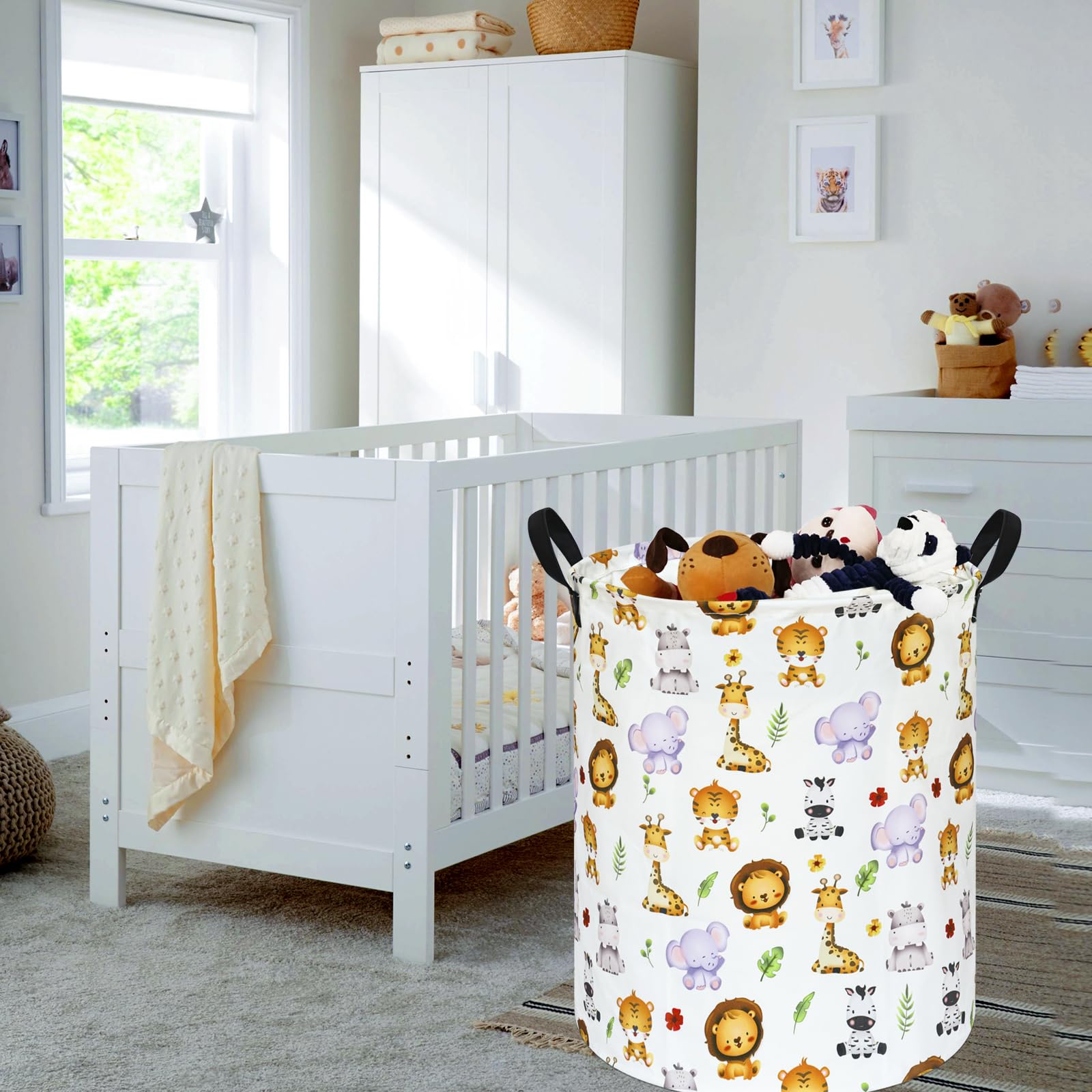 KUNRO Round Tiger Animals shelf basket with handles for quick transport