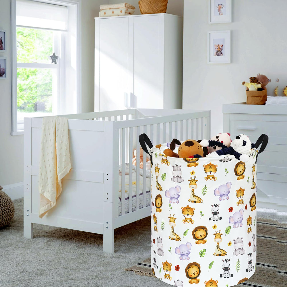 KUNRO Round Tiger Animals shelf basket with handles for quick transport