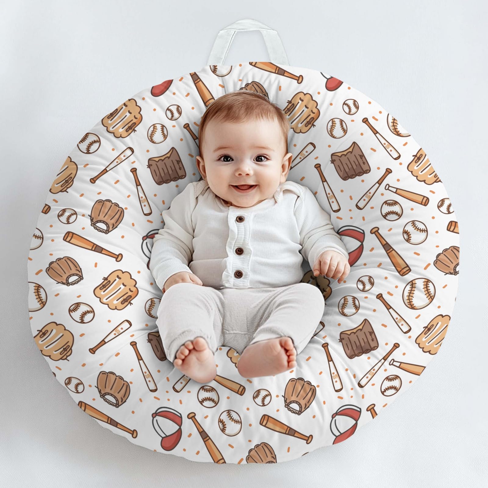 KuphiL10C baseball pattern baby lounger cover front view, snug fit for secure lounging.