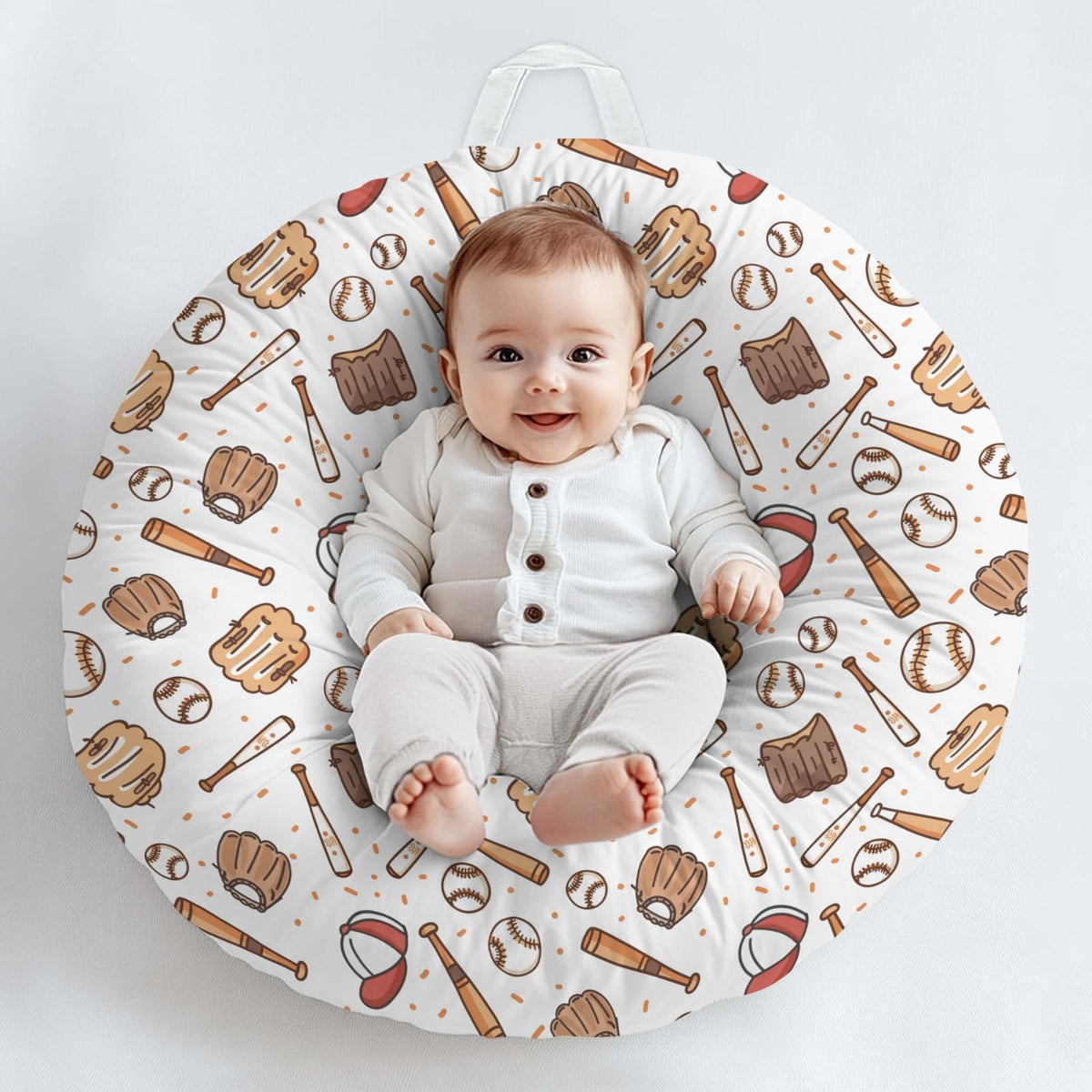 KuphiL10C baseball pattern baby lounger cover front view, snug fit for secure lounging.