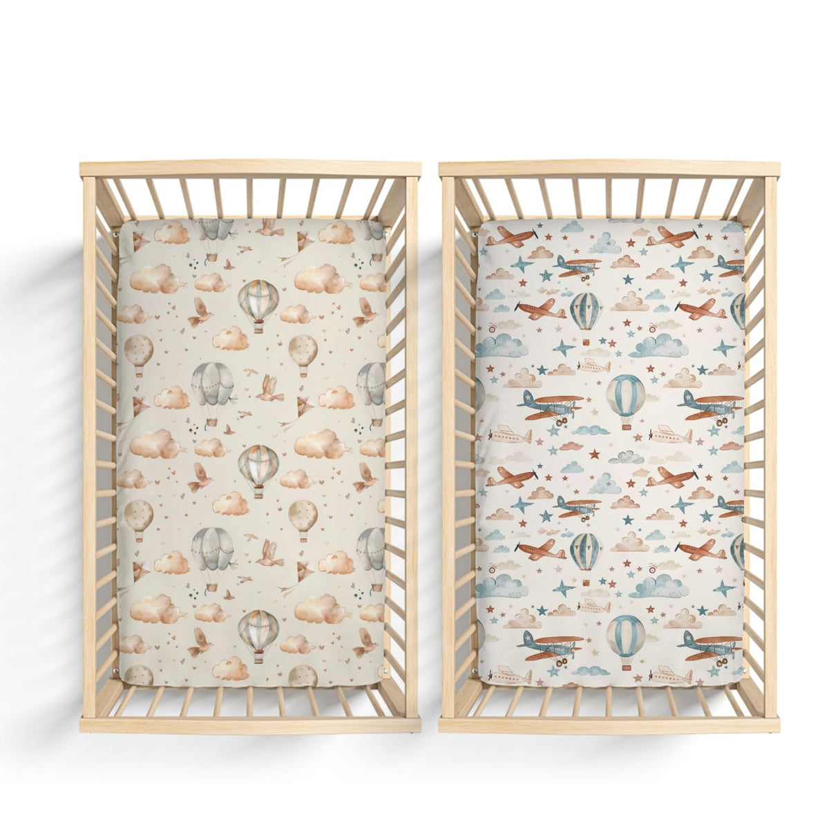 KuphiL10C hot air balloon plane pattern crib sheet close-up offers gentle comfort for baby sleep.