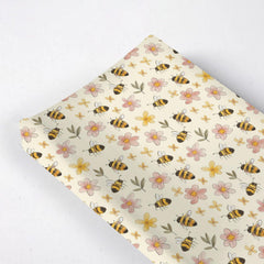 KuphiL10C Spring Watercolor Bees changing pad cover top view highlights quick-dry fabric