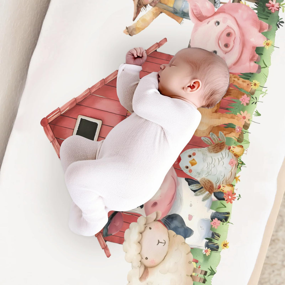 KuphiL10C watercolor farm sheep changing pad cover offers durable comfort during diapering.