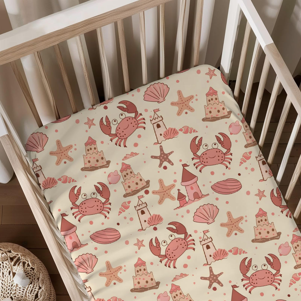KuphiL10C cartoon beach crab pattern crib sheet, soft and breathable for gentle sleep.