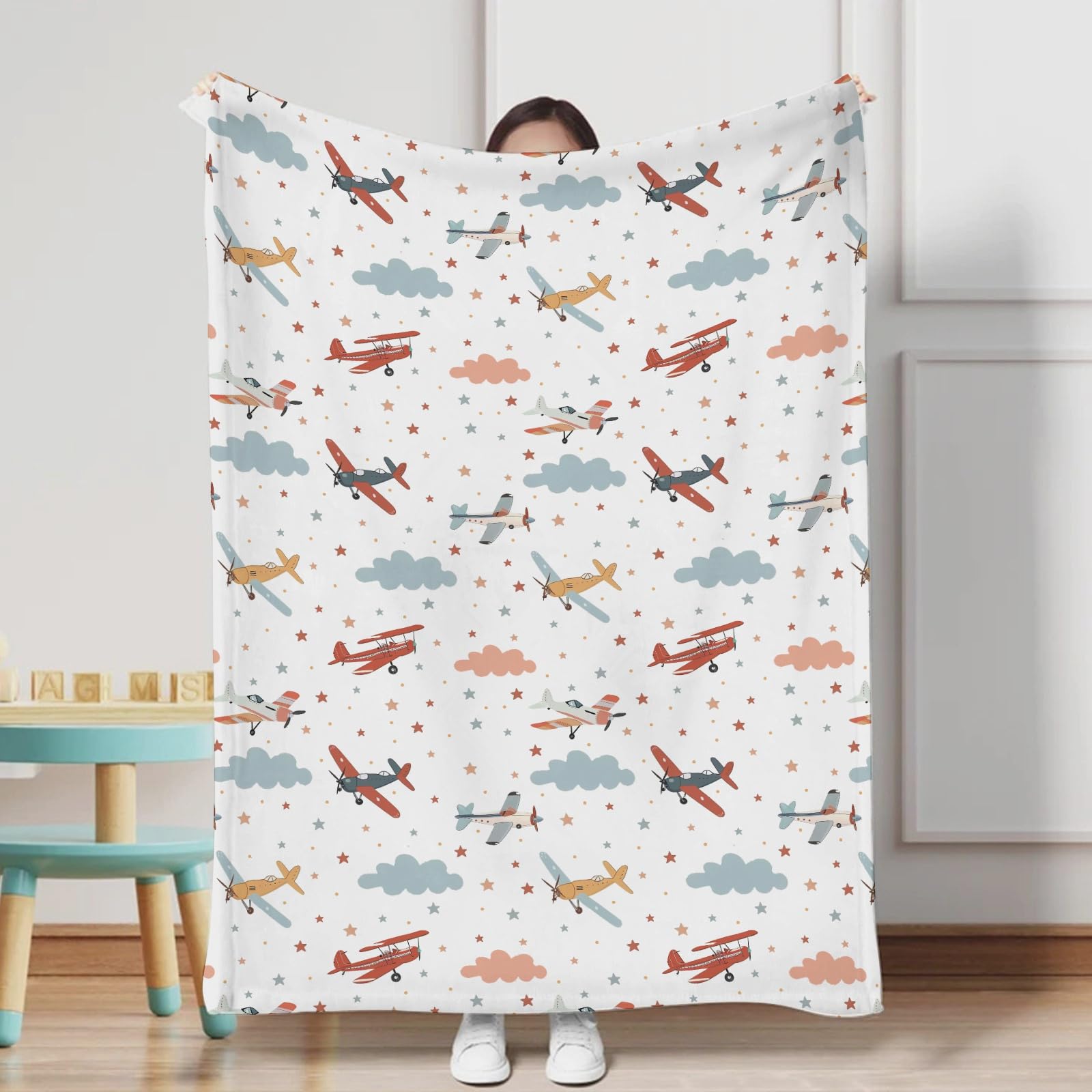 KuphiL10C plane blanket 40x50 with clouds for cozy naps