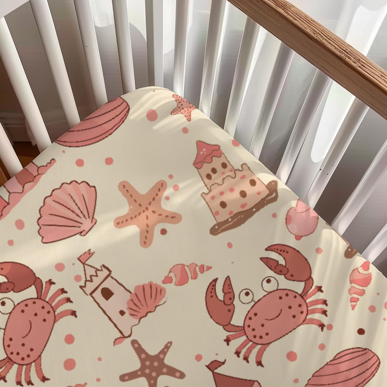 KuphiL10C starfish seashells print crib sheet secures snug sleep.