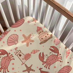 KuphiL10C starfish seashells print crib sheet secures snug sleep.