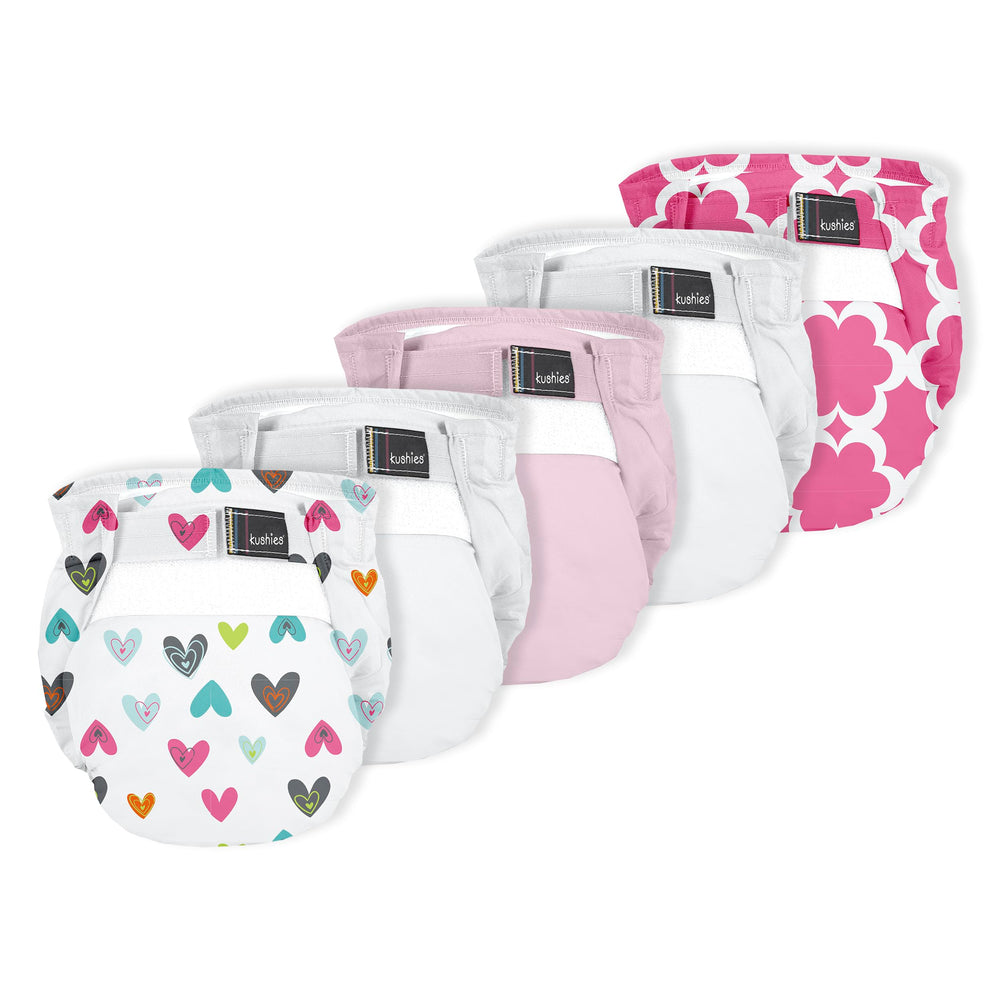 Kushies all-in-one form-fitted diaper with outer waterproof shell for quick changes.
