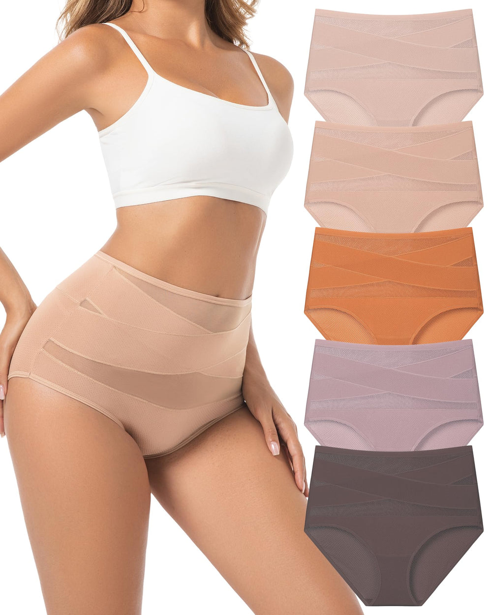 Kvitko women's underwear high-waisted cross-front front view with breathable mesh panels for airflow.