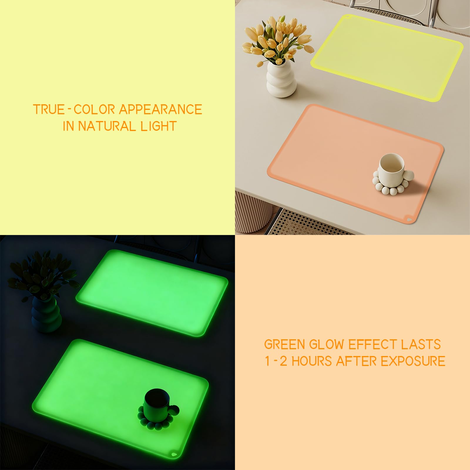 KVK glow-in-the-dark placemat non-slip surface keeps plates steady during meals