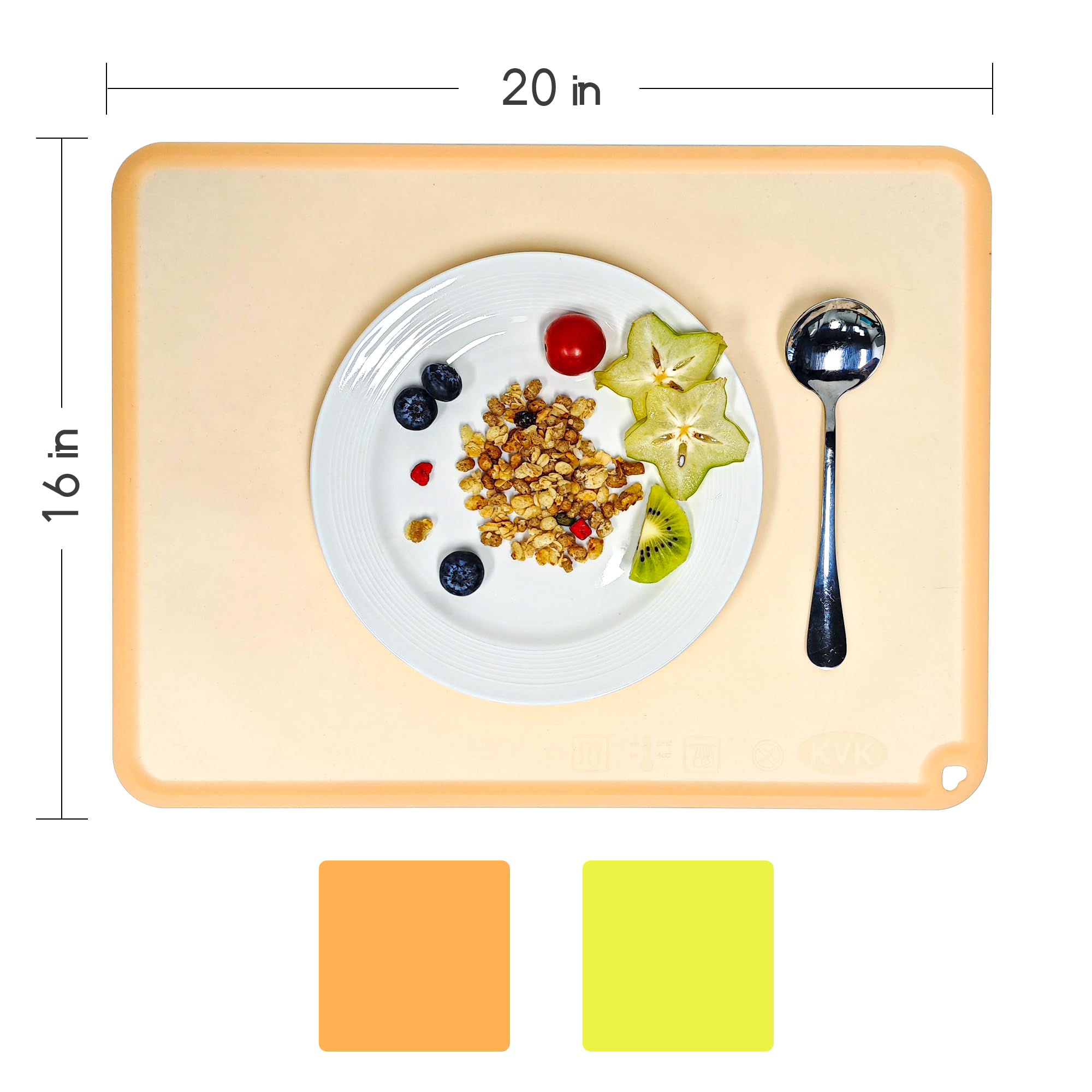 KVK glow-in-the-dark placemat in orange supports kid-friendly meals with night visibility