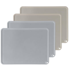 KVK silicone placemats for toddlers in light gray and beige, foldable and portable for dining out.
