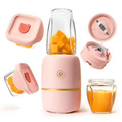 Kwiplee Bubble Blender Rose with two glass cups for fresh baby food prep