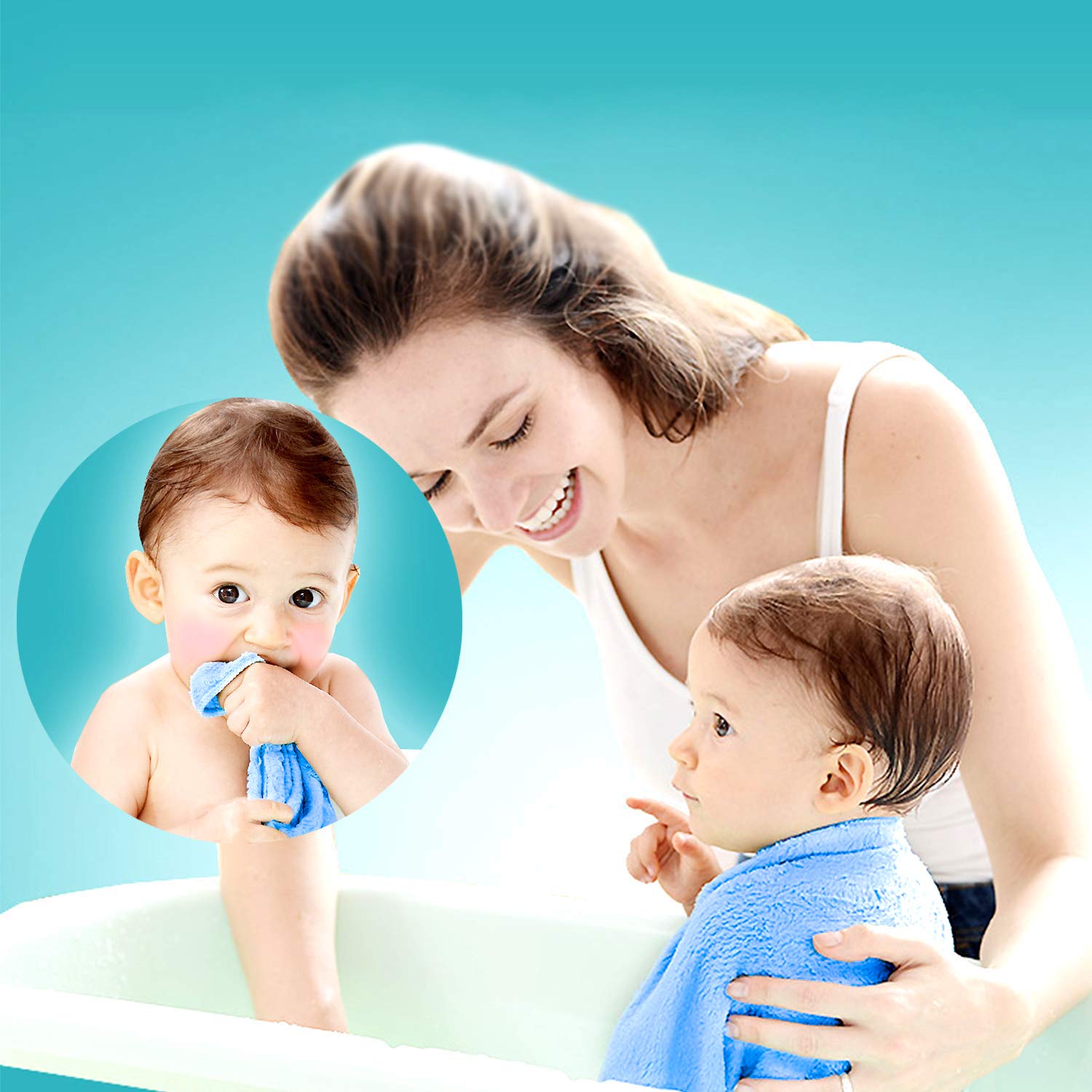 Kyapoo baby washcloth blue, soft and breathable touch for delicate skin.
