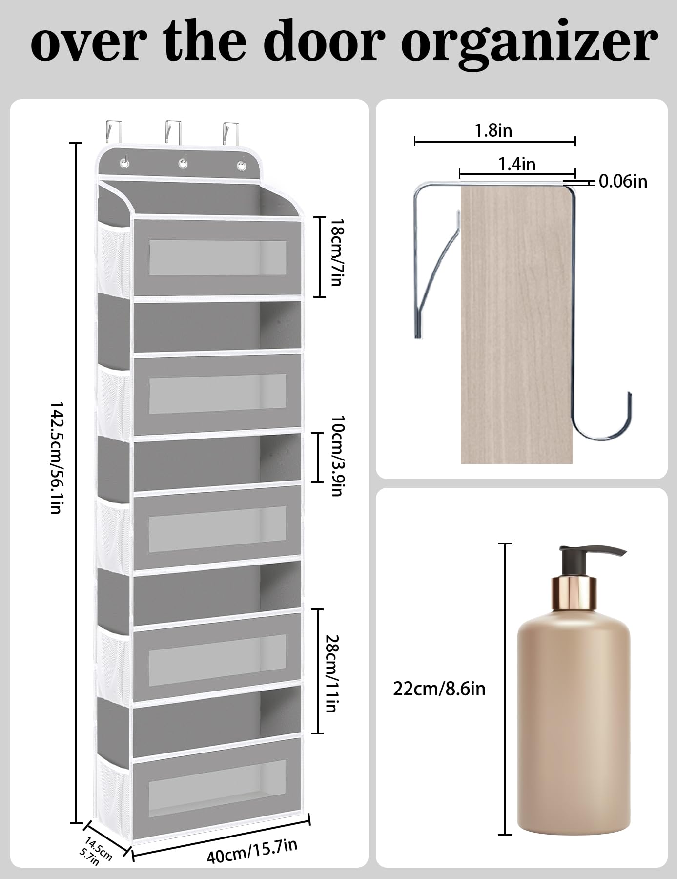 KYEVIS door organizer shows ten mesh pockets for easy item access.