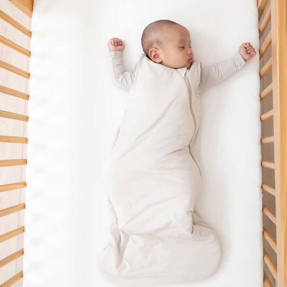 KYTE BABY sleep bag oat fabric close-up highlighting soft, gentle rayon from bamboo