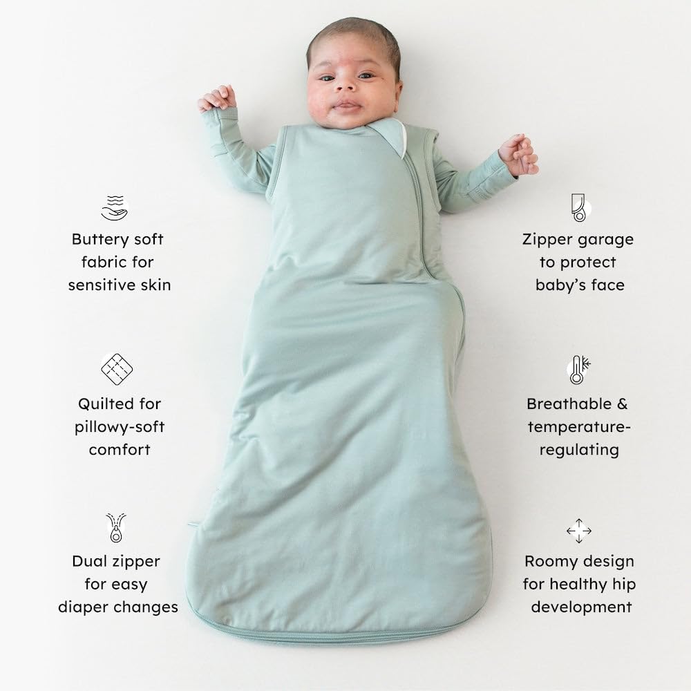 KYTE BABY sleep bag sage worn on baby as wearable blanket