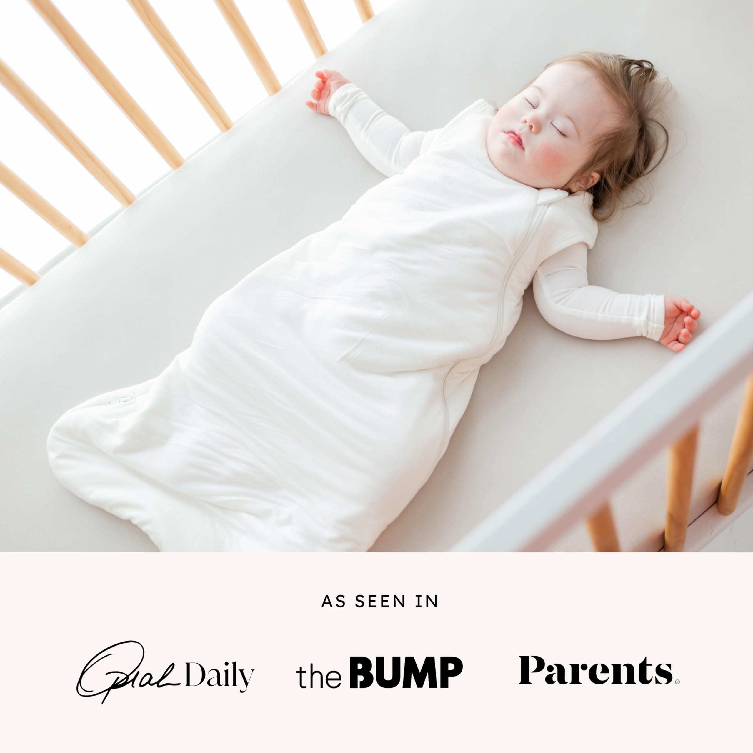 KYTE BABY sage sleep bag in use demonstrates relaxed leg position