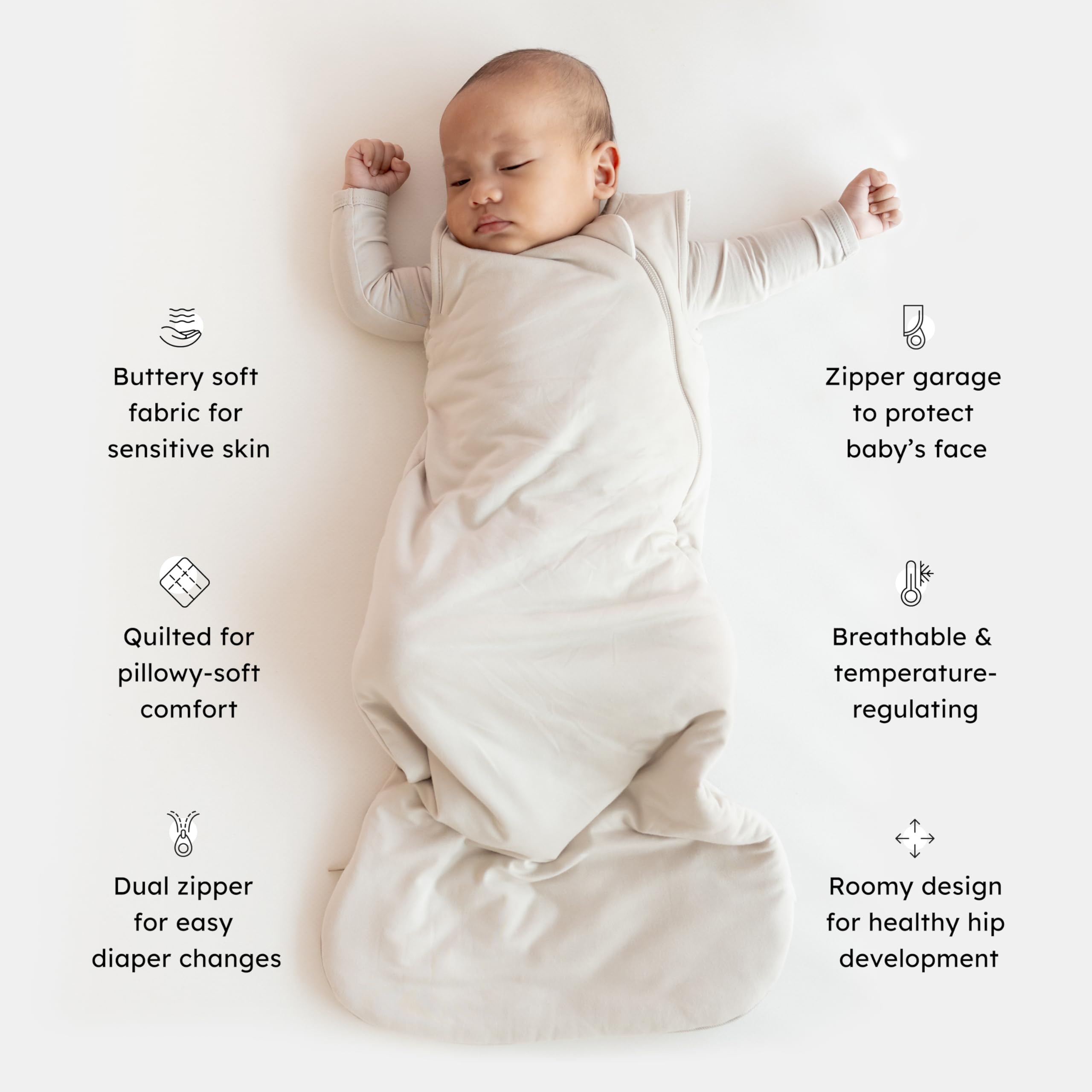 KYTE BABY sleep bag breathable bamboo blend helps regulate room temperature
