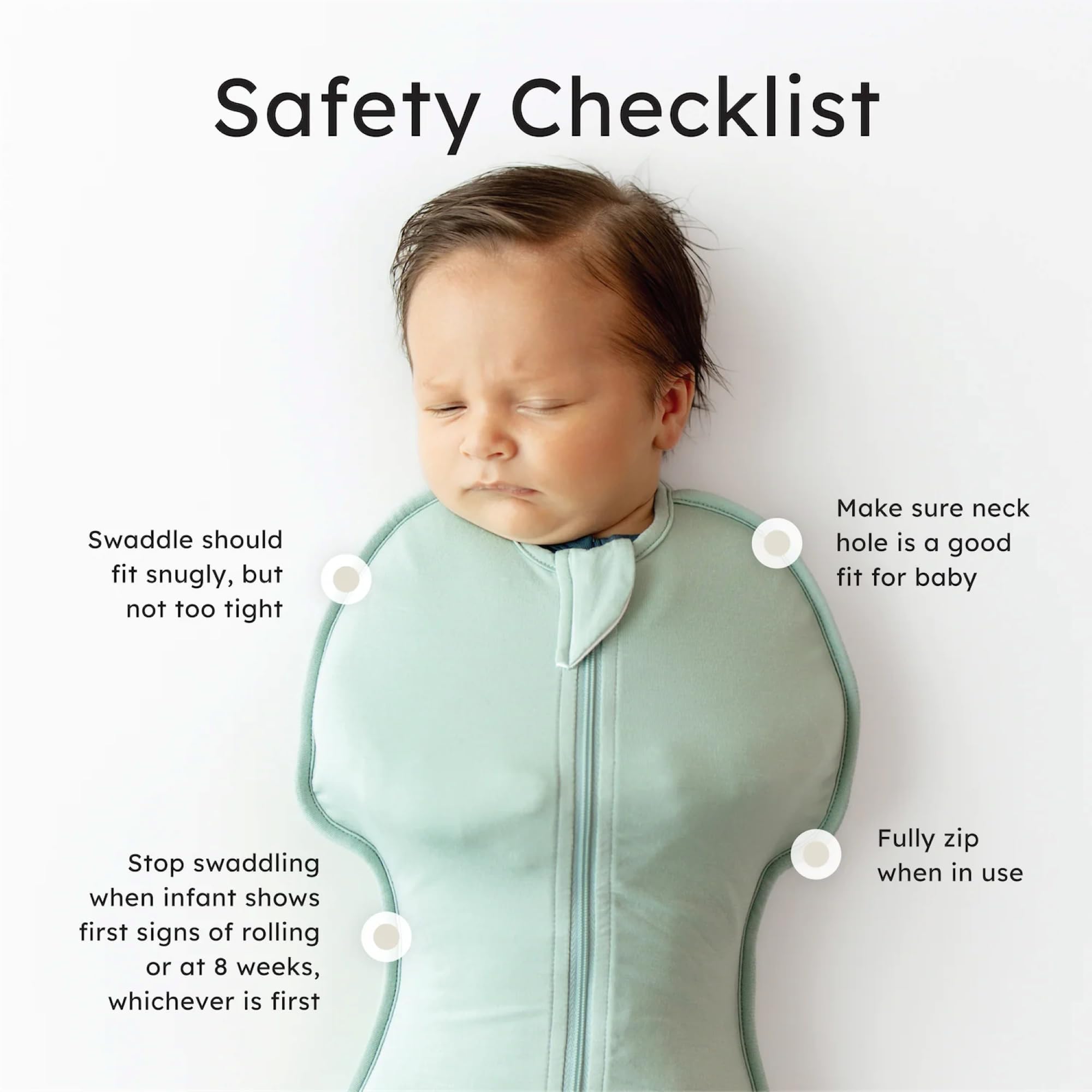KYTE BABY swaddle bag Sage shows natural arm position and relaxed fit