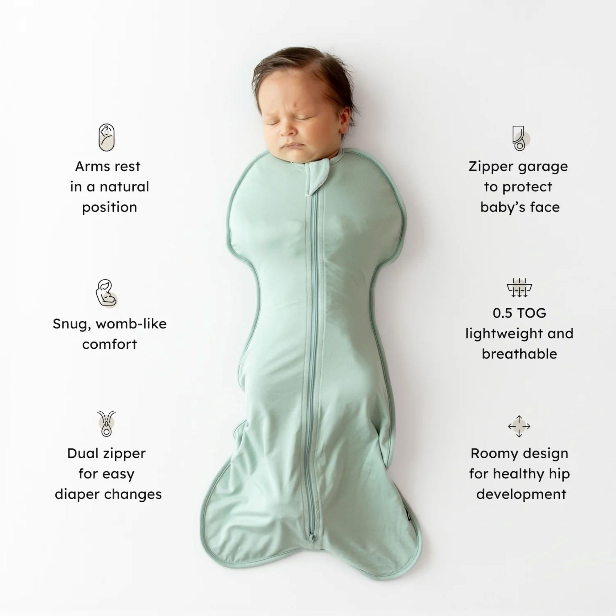 KYTE BABY swaddle bag Sage with dual zippers enables effortless diaper changes
