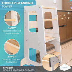 KYWAI Toddler Kitchen Stool Helper anti-tip legs ensure stable learning at counter.