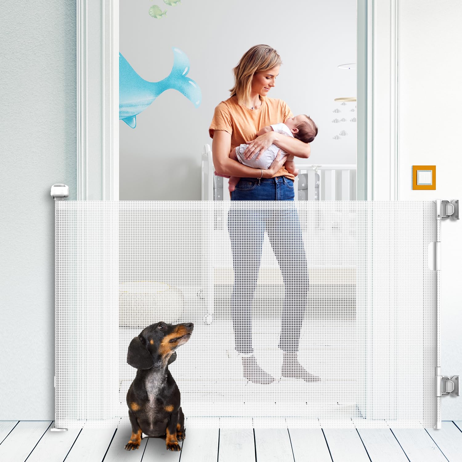 KYXAIN upgraded retractable gate on stairs offers wide coverage for safe stair access