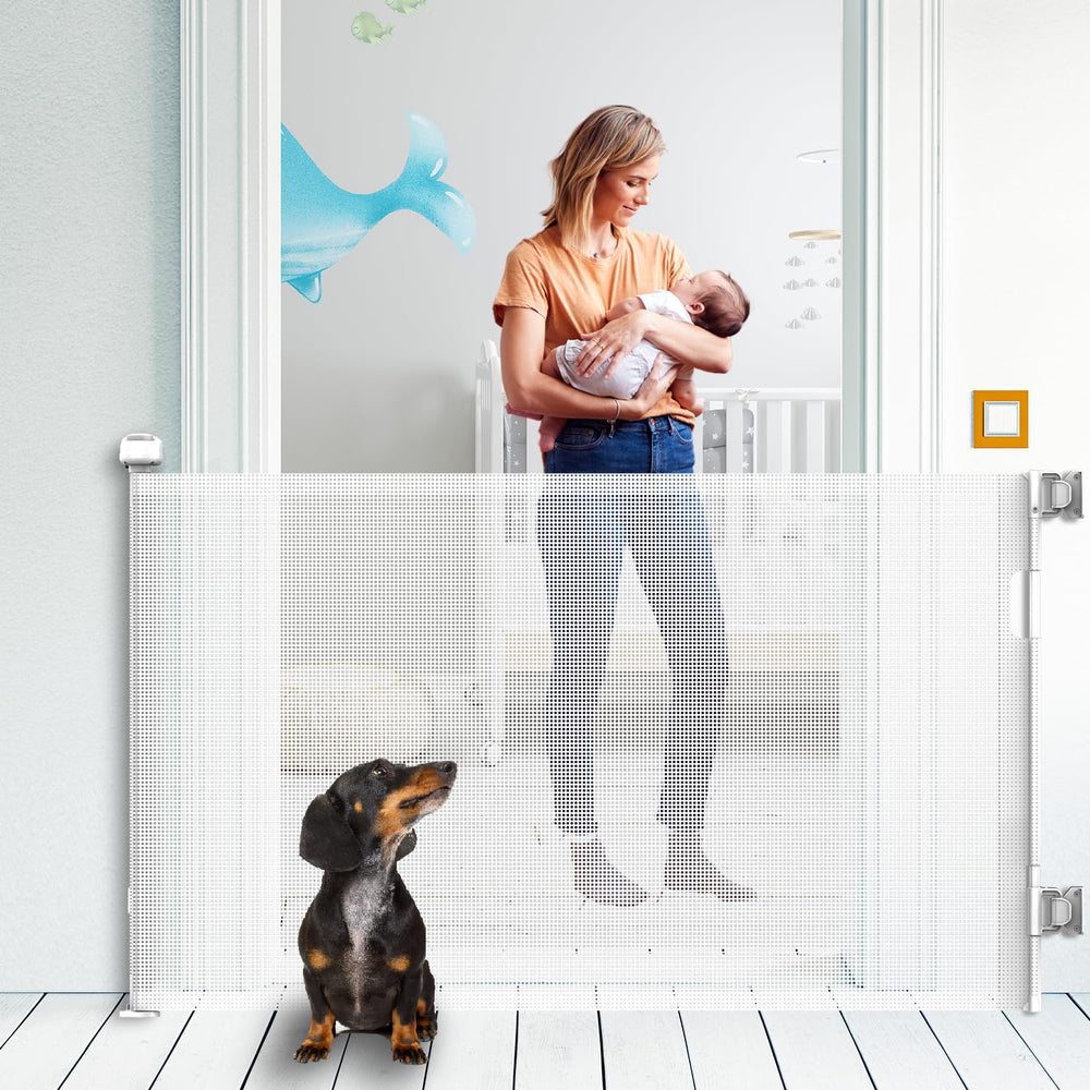 KYXAIN upgraded retractable gate on stairs offers wide coverage for safe stair access