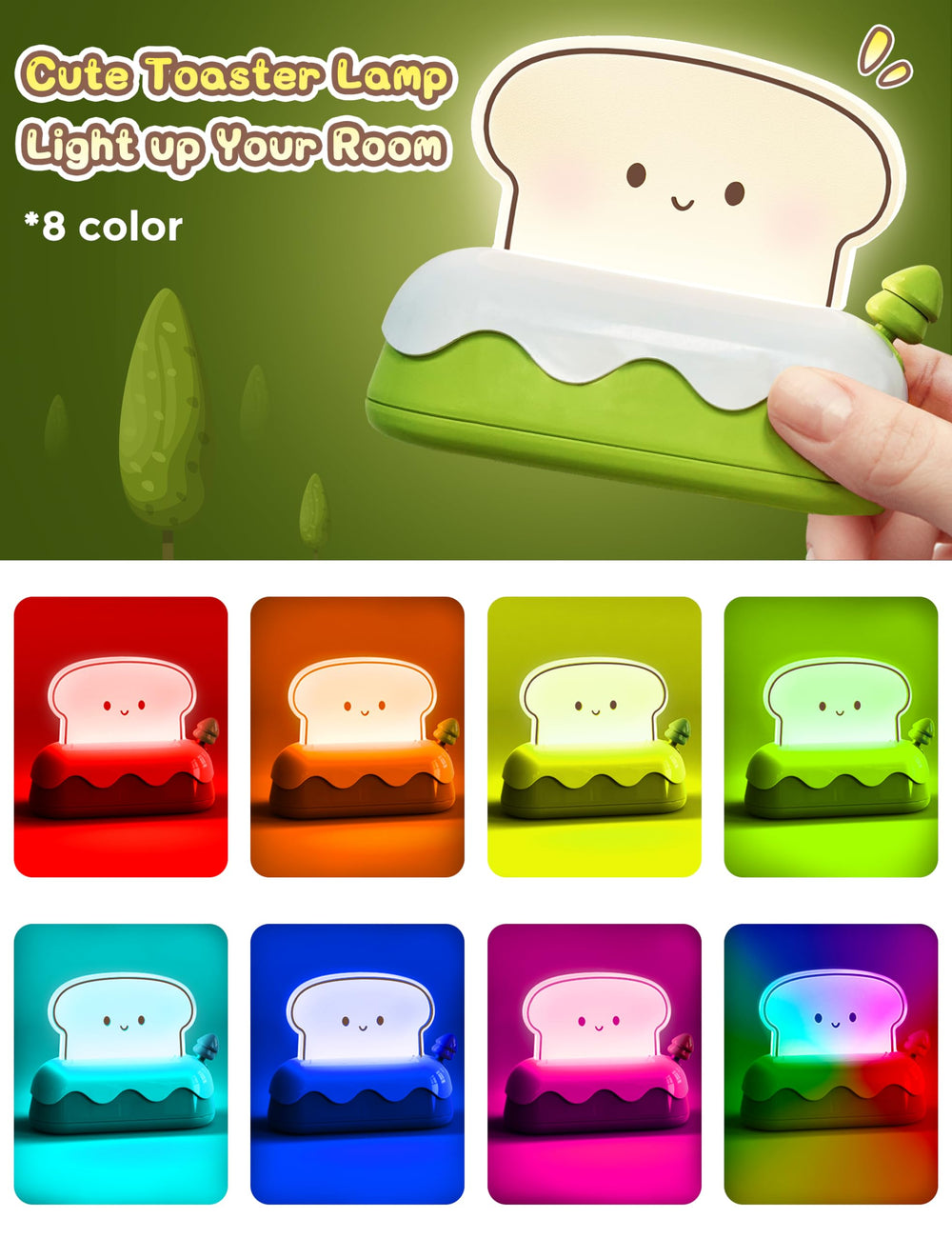 L LOHAS LED toaster-face night light adds cheerful glow to kids' desks.