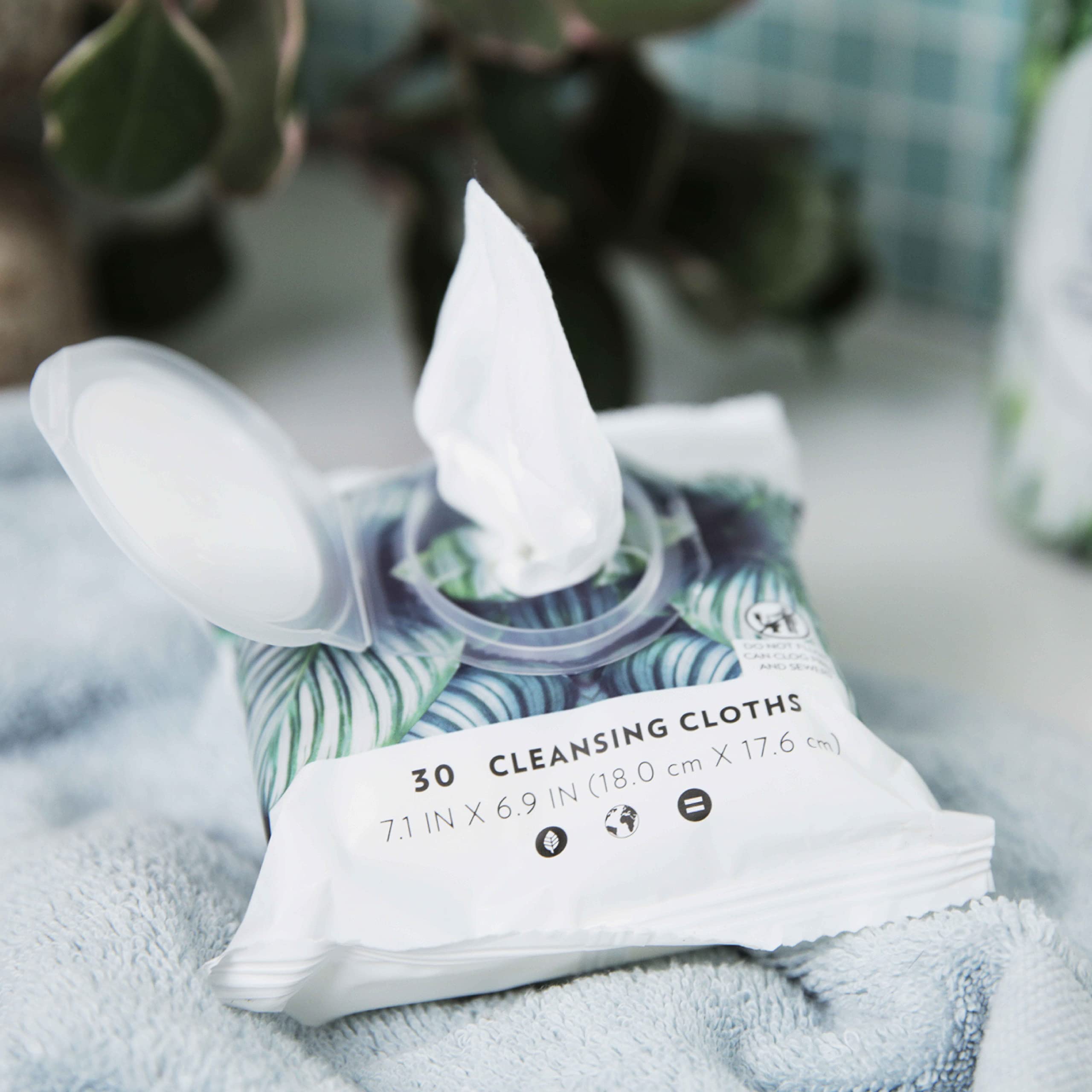Closeup of L. pH Balanced Wipes showing fragrance-free, hypoallergenic formula.