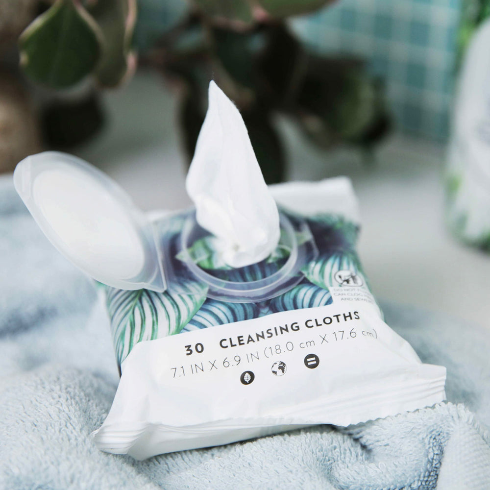 Closeup of L. pH Balanced Wipes showing fragrance-free, hypoallergenic formula.