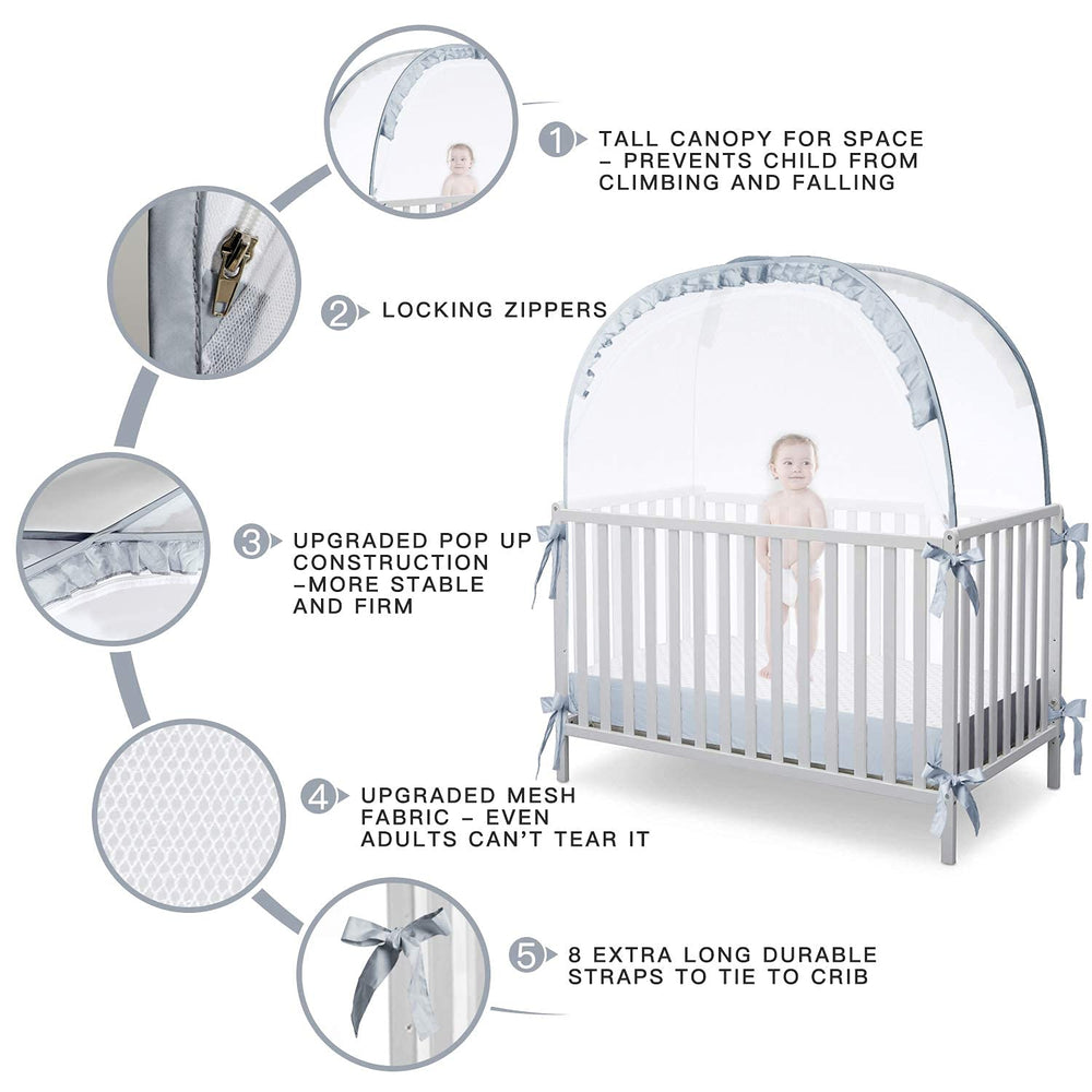 L RUNNZER crib tent durable zippers enable quiet openings.