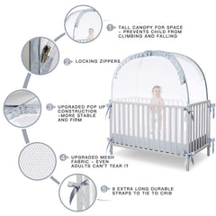L RUNNZER crib tent durable zippers enable quiet openings.