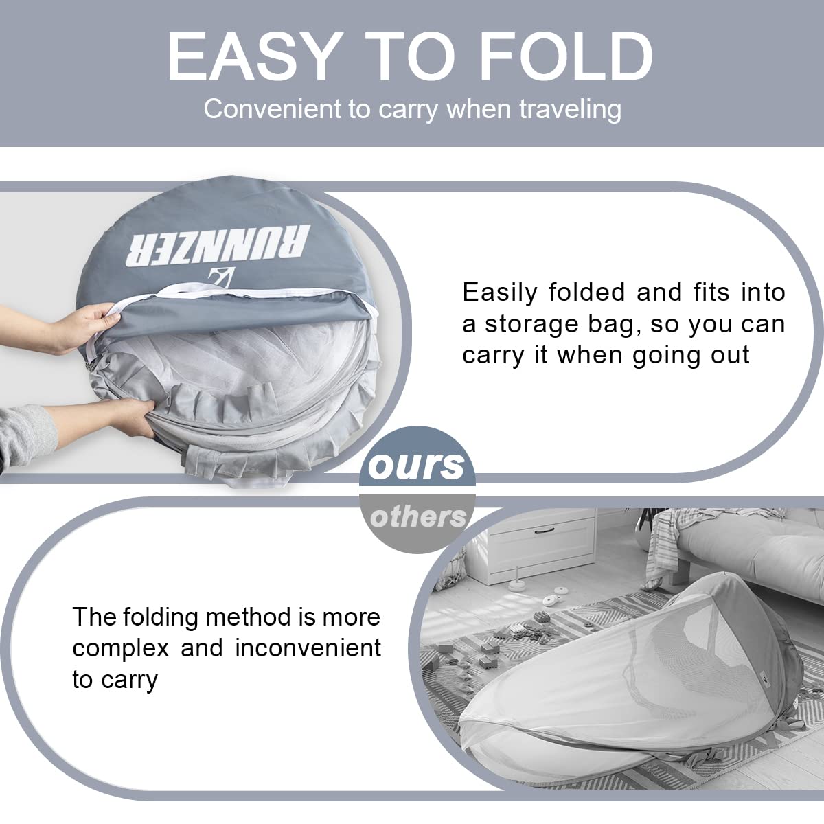 L RUNNZER crib tent easy access for parent and baby interaction.