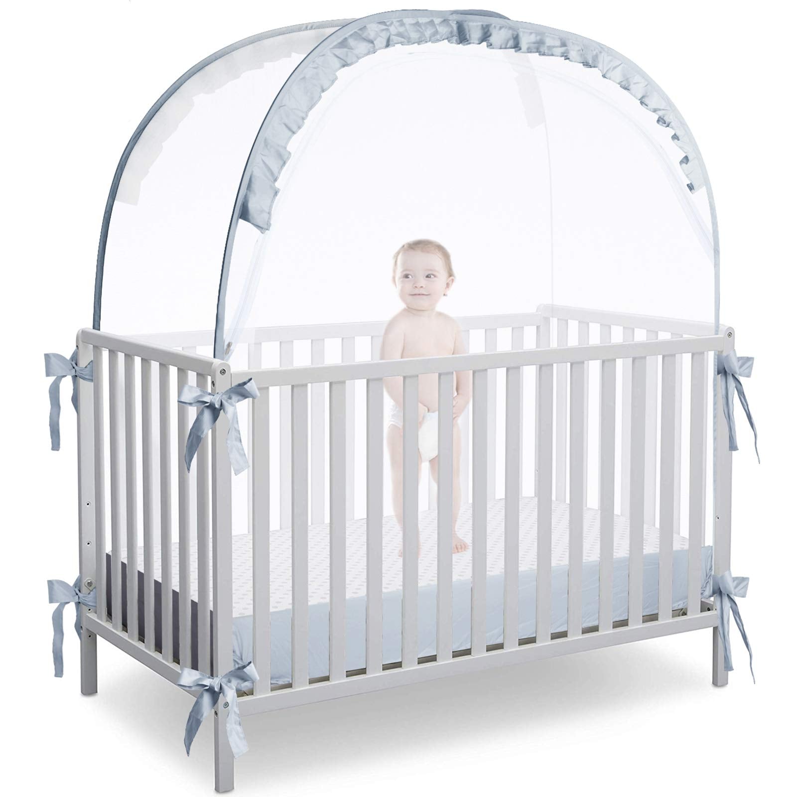 L RUNNZER crib tent see-through mesh for quick baby checks.