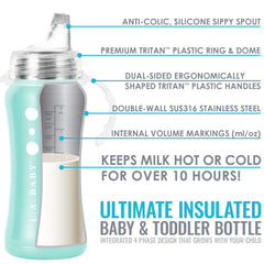 L.A. Baby lightweight stainless steel sippy cup (190g) for easy handling by little hands.