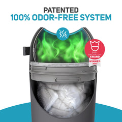 L.A. Baby Magic Diaper Pail shows a child-safe lock for safe changes.