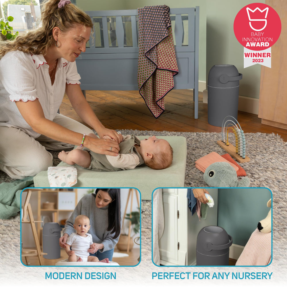 L.A. Baby Magic Diaper Pail in a sleek gray finish for modern nurseries.