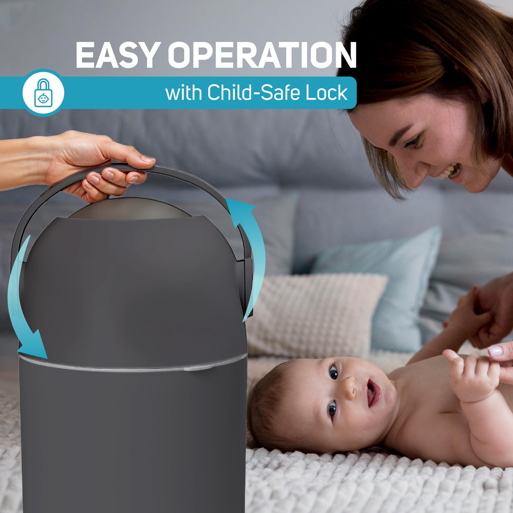 L.A. Baby Magic Diaper Pail large capacity reduces trips to the can.