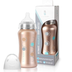 L.A. Baby 9oz bottle front view with ergonomic grip for tiny hands