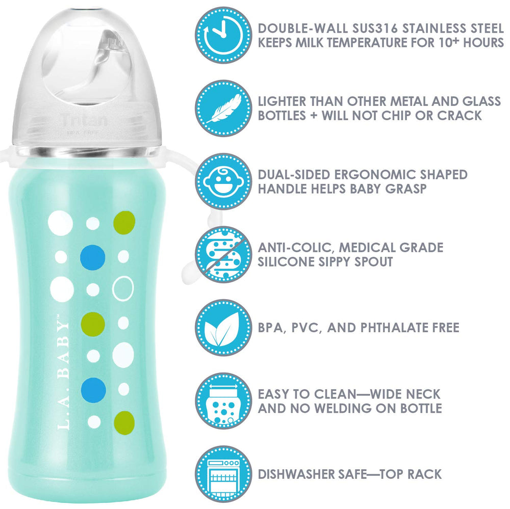 L.A. Baby wide-neck opening for easy filling and thorough cleaning.